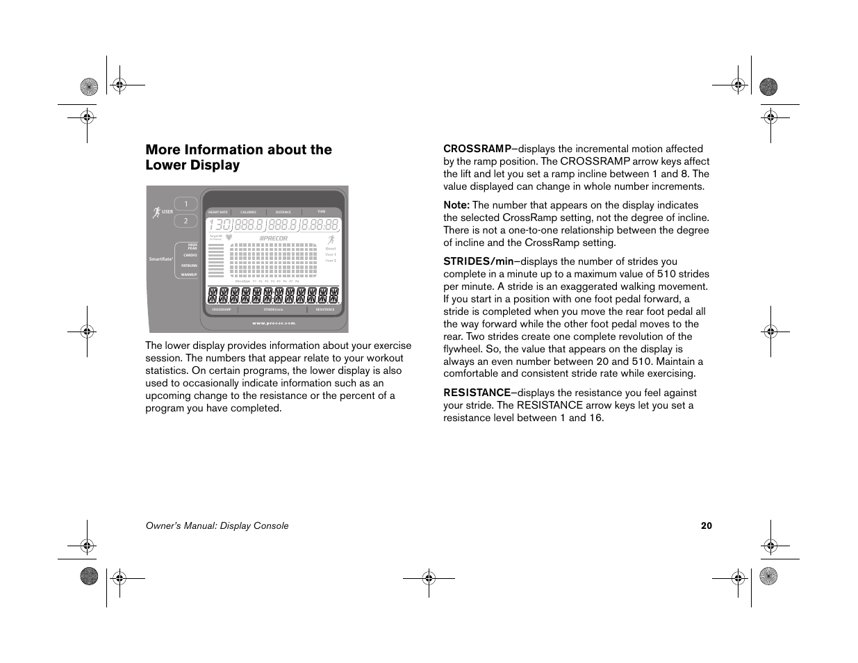 More information about the lower display | Precor EFX 5.25 User Manual | Page 22 / 56