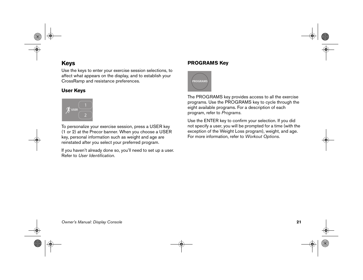 Keys | Precor EFX 5.25 User Manual | Page 23 / 56