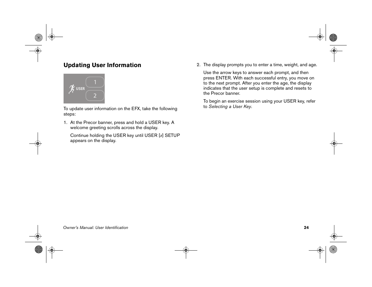 Updating user information | Precor EFX 5.25 User Manual | Page 26 / 56