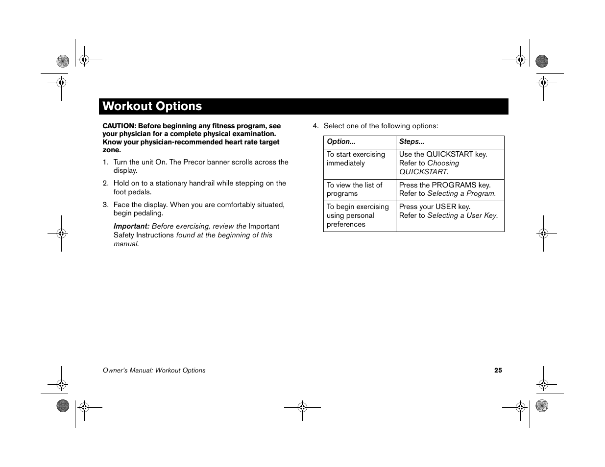 Workout options | Precor EFX 5.25 User Manual | Page 27 / 56