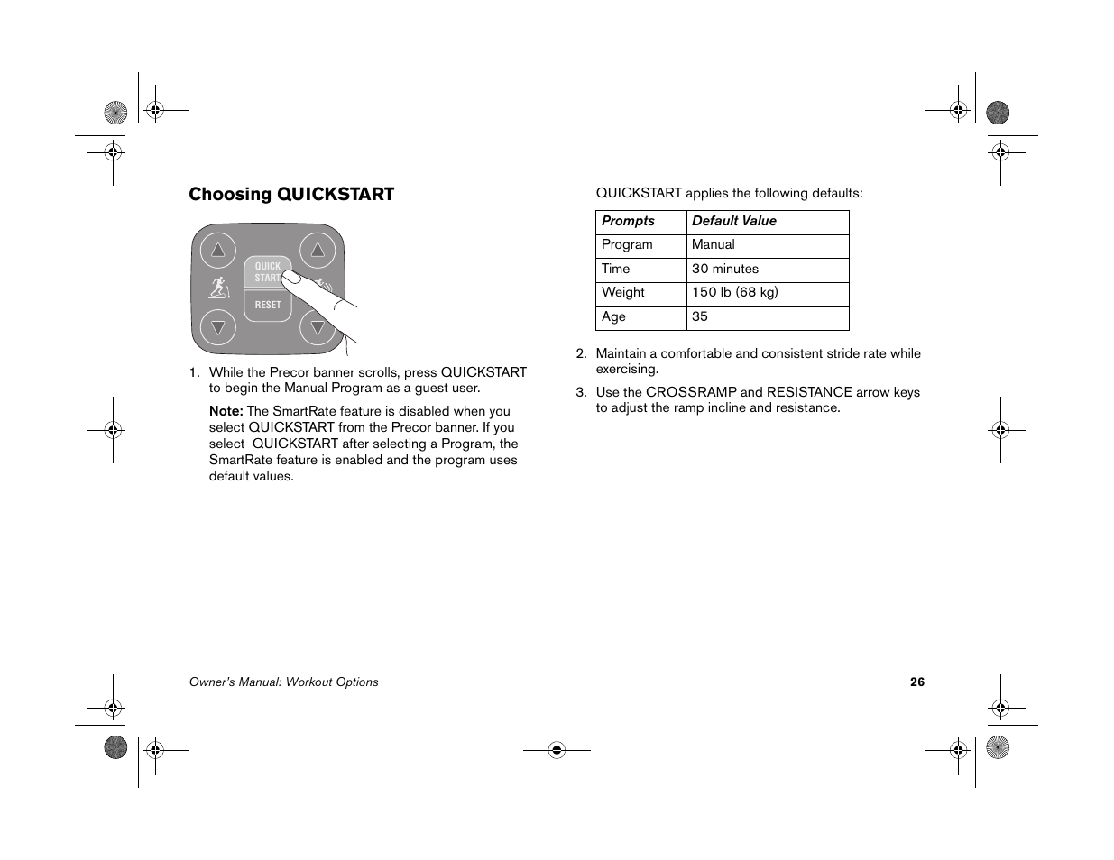 Choosing quickstart | Precor EFX 5.25 User Manual | Page 28 / 56