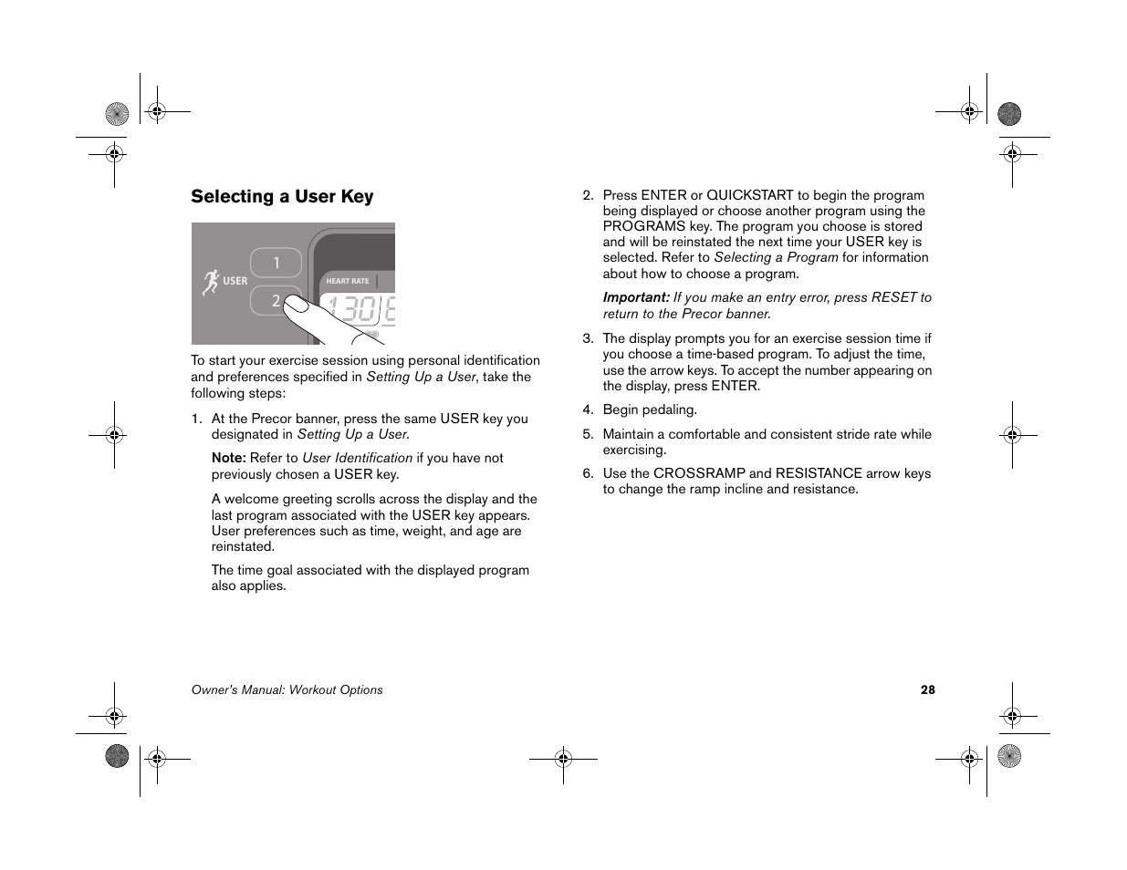 Selecting a user key | Precor EFX 5.25 User Manual | Page 30 / 56
