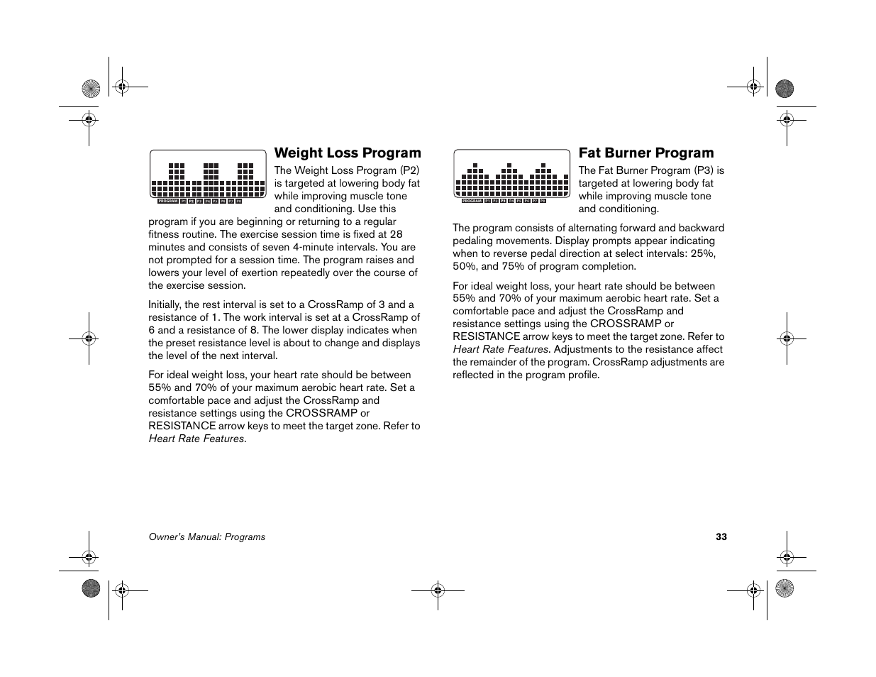 Weight loss program, Fat burner program, Weight loss program fat burner program | Precor EFX 5.25 User Manual | Page 35 / 56