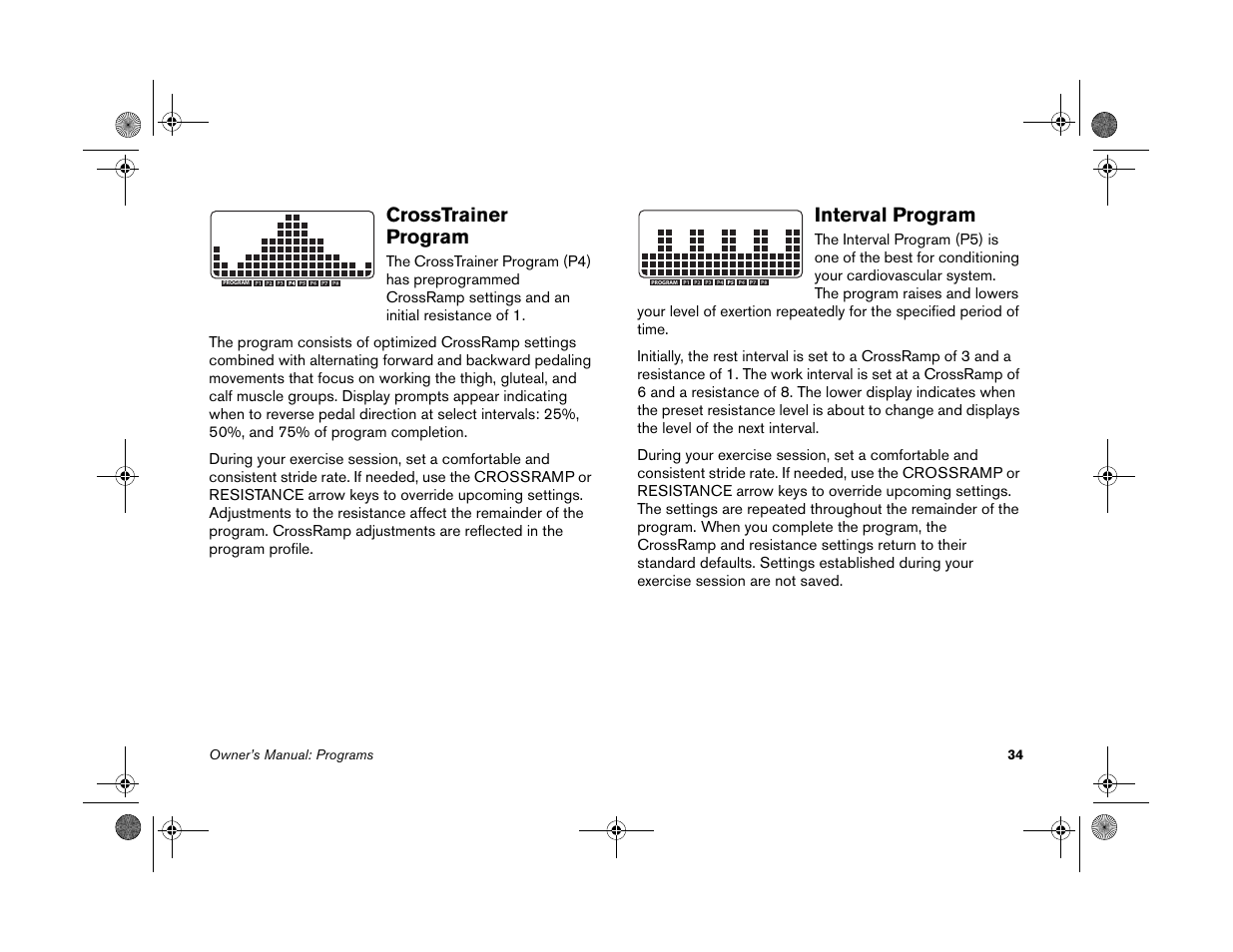 Crosstrainer program, Interval program, Crosstrainer program interval program | Precor EFX 5.25 User Manual | Page 36 / 56