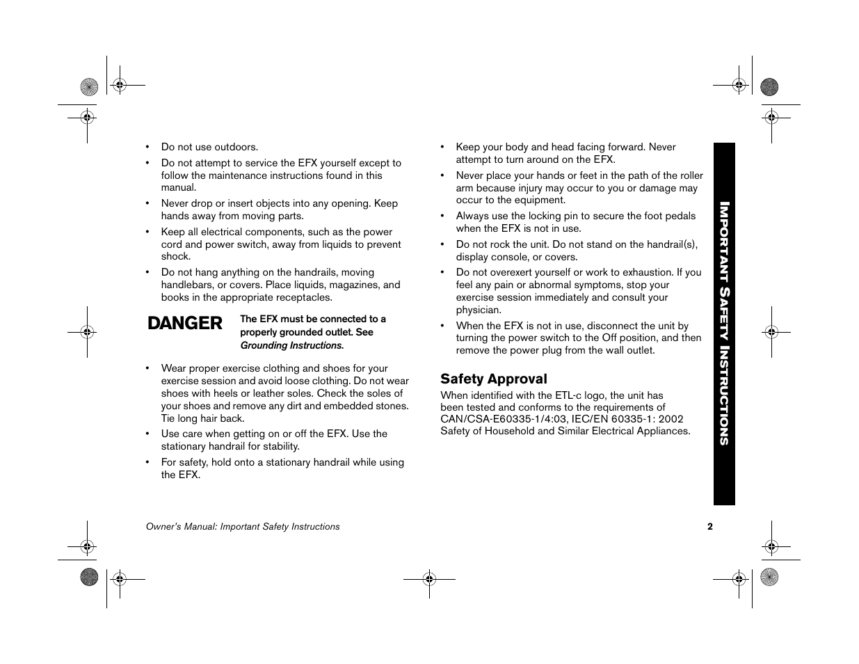 Safety approval, Danger | Precor EFX 5.25 User Manual | Page 4 / 56