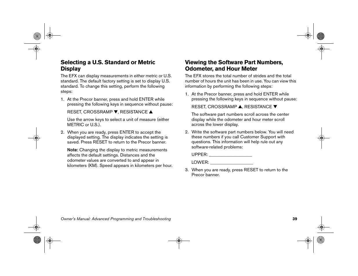Selecting a u.s. standard or metric display | Precor EFX 5.25 User Manual | Page 41 / 56
