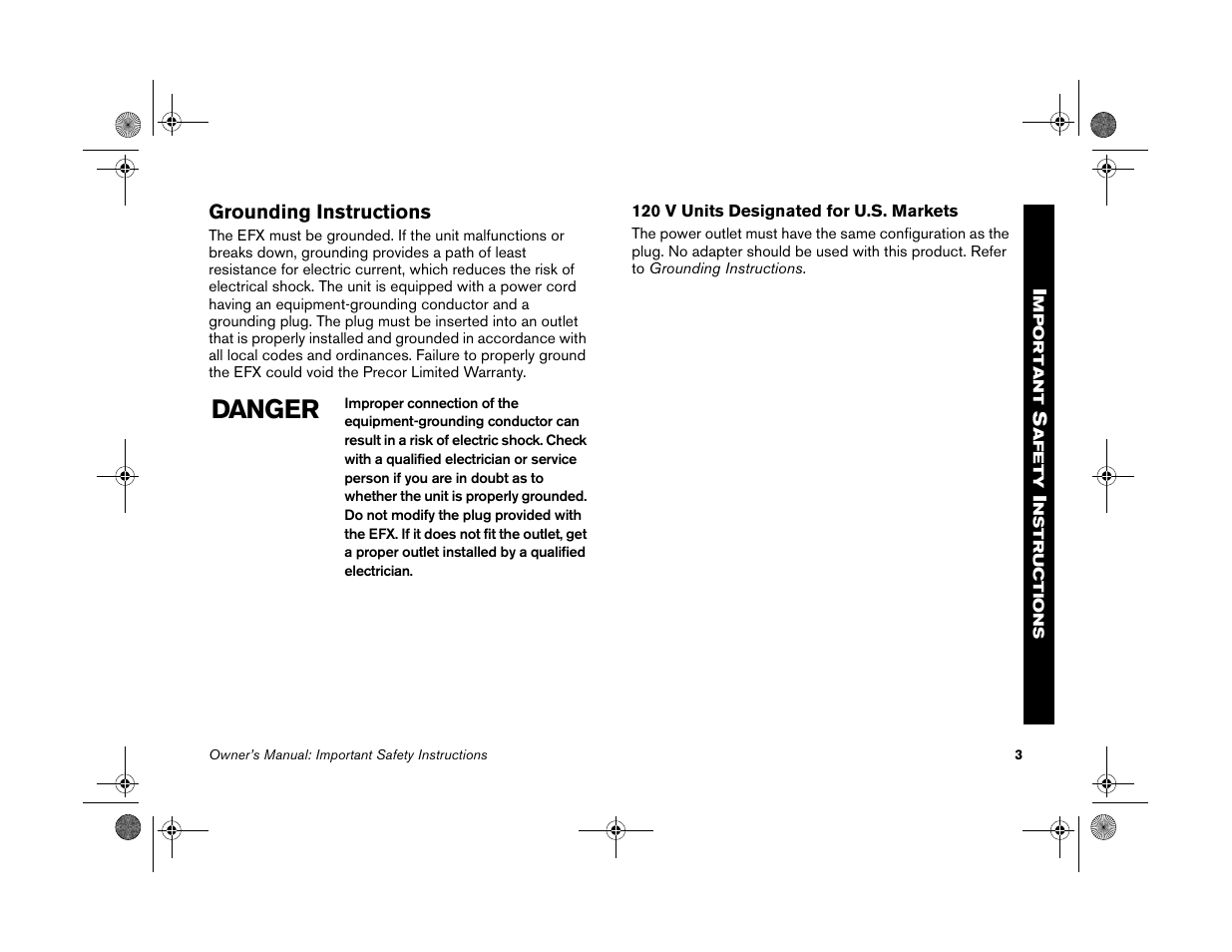Grounding instructions, Danger | Precor EFX 5.25 User Manual | Page 5 / 56