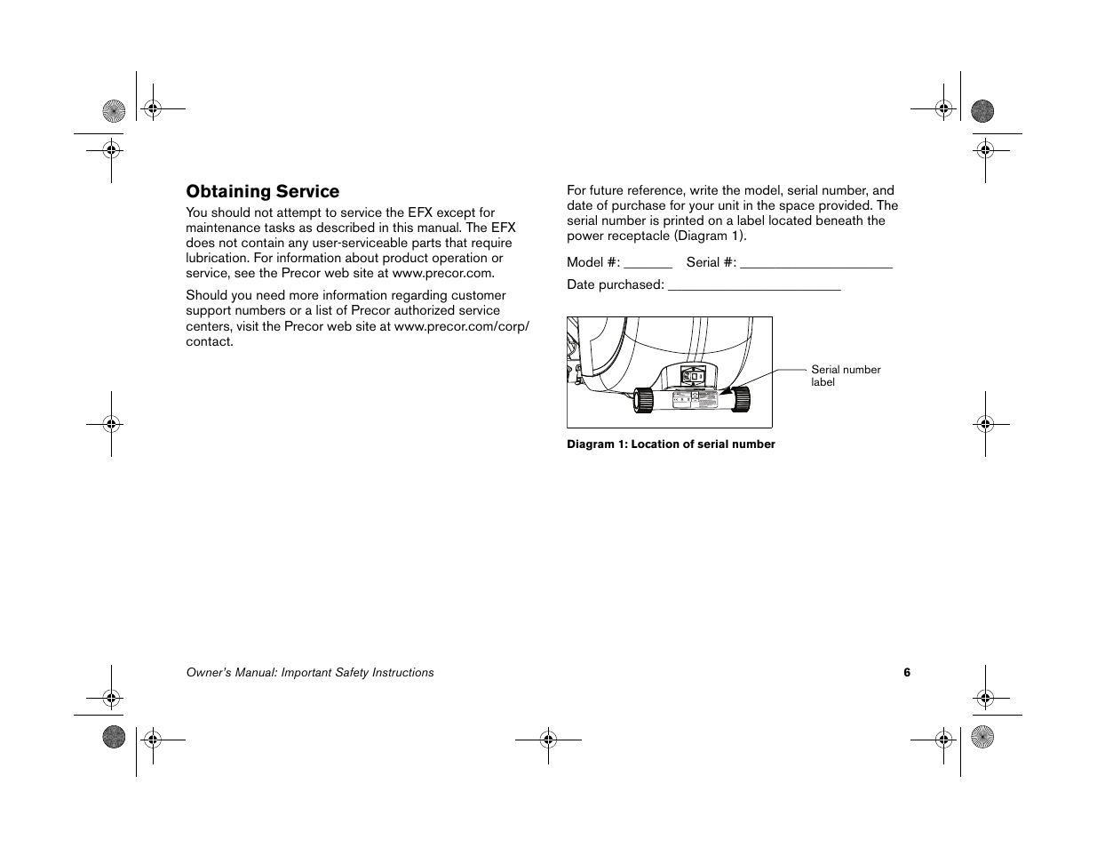 Obtaining service | Precor EFX 5.25 User Manual | Page 8 / 56