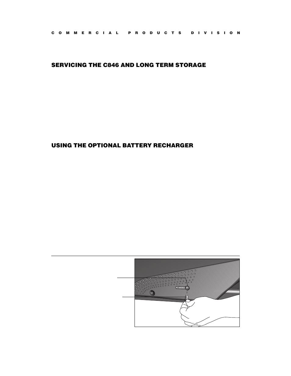 Servicing the c846 and long term storage, Using the optional battery recharger | Precor C846 User Manual | Page 45 / 60