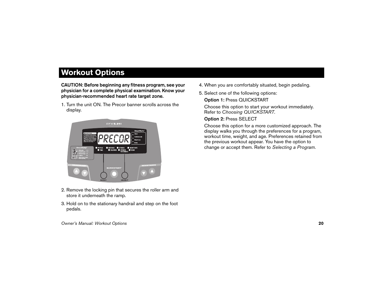 Workout options, Precor | Precor EFX 5.21i User Manual | Page 22 / 58