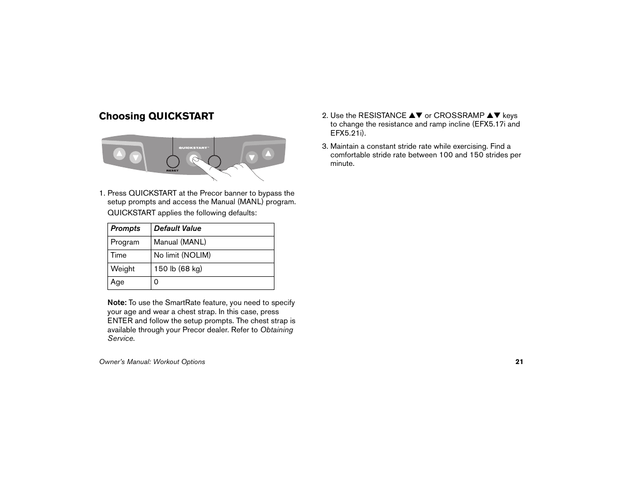 Choosing quickstart | Precor EFX 5.21i User Manual | Page 23 / 58