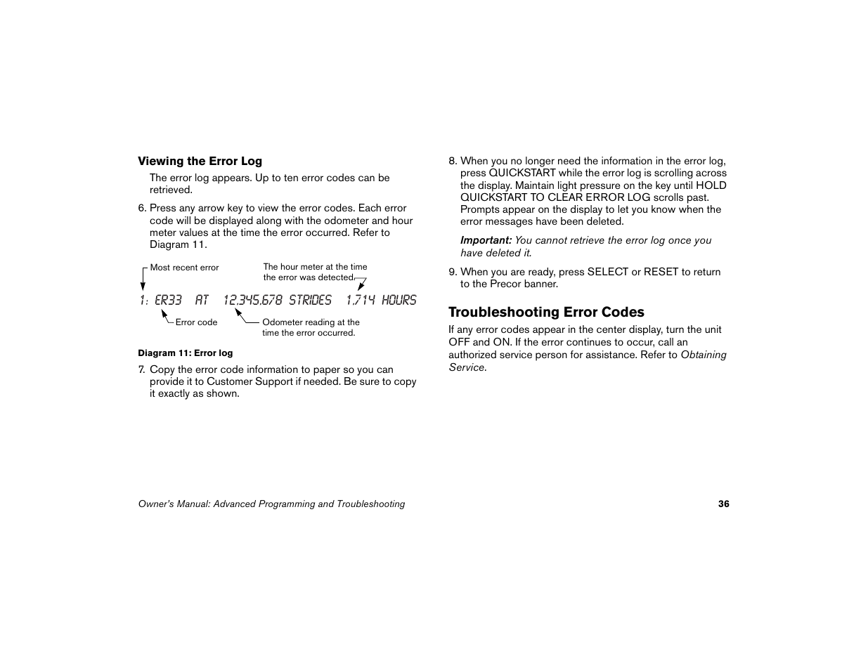 Troubleshooting error codes | Precor EFX 5.21i User Manual | Page 38 / 58