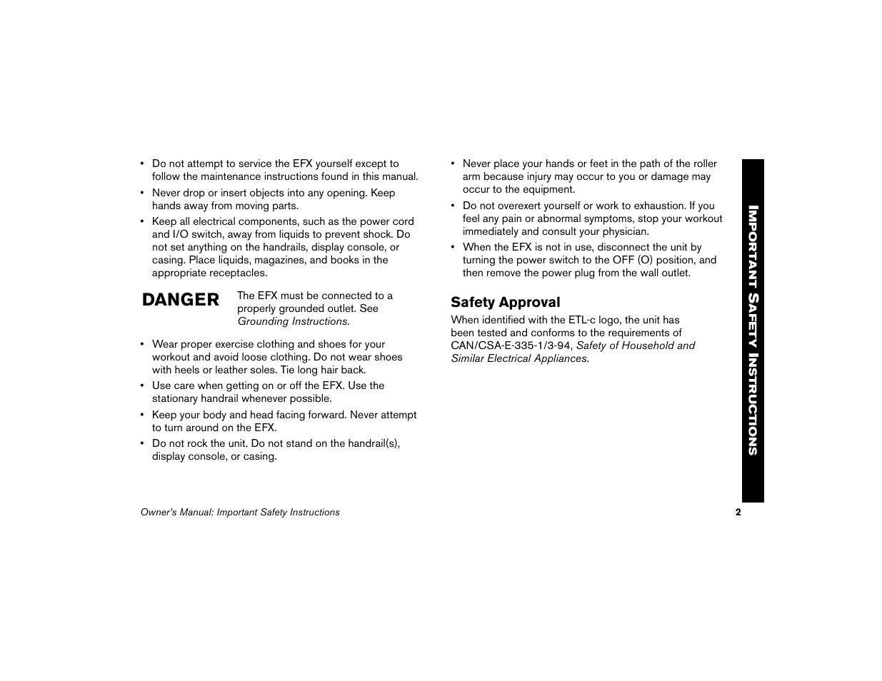 Safety approval, Danger | Precor EFX 5.21i User Manual | Page 4 / 58