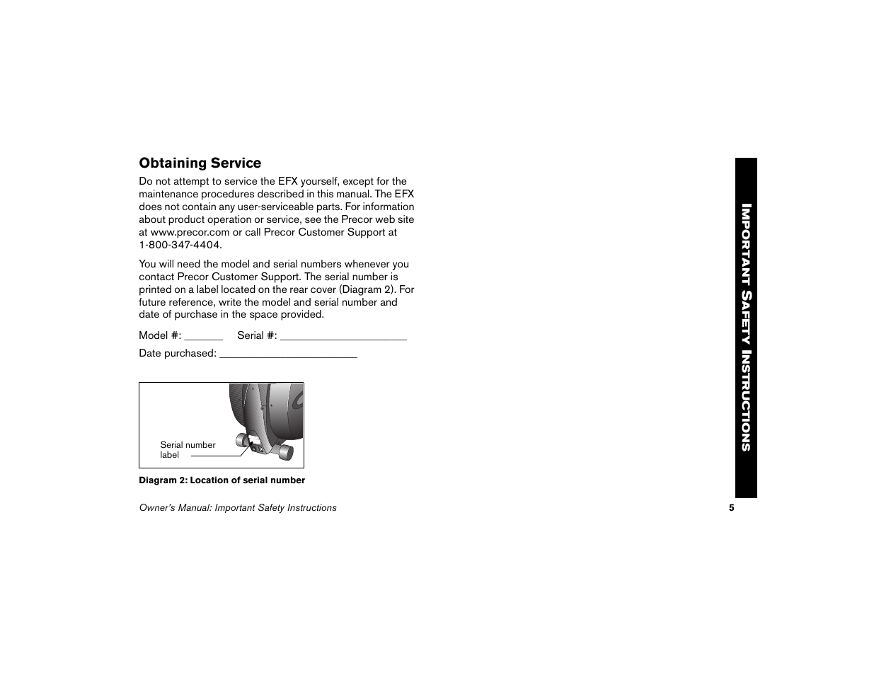 Obtaining service | Precor EFX 5.21i User Manual | Page 7 / 58