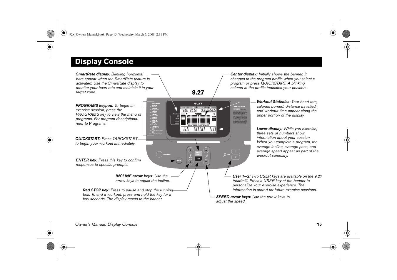 Display console | Precor Low Impact 9.27 User Manual | Page 17 / 53