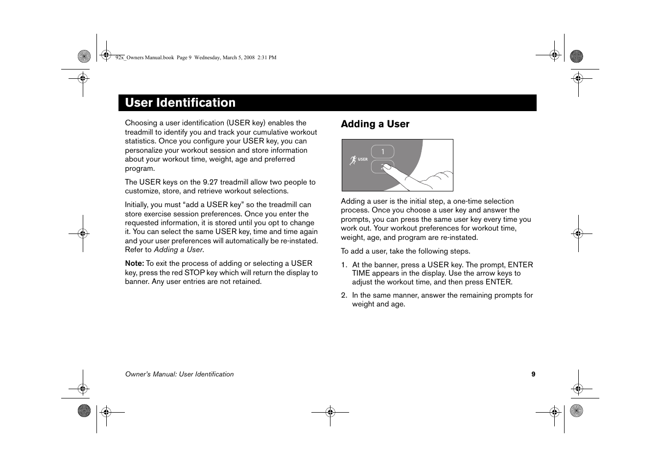 User identification | Precor Low Impact 9.27 User Manual | Page 24 / 53