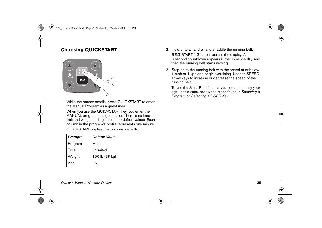 Choosing quickstart | Precor Low Impact 9.27 User Manual | Page 27 / 53