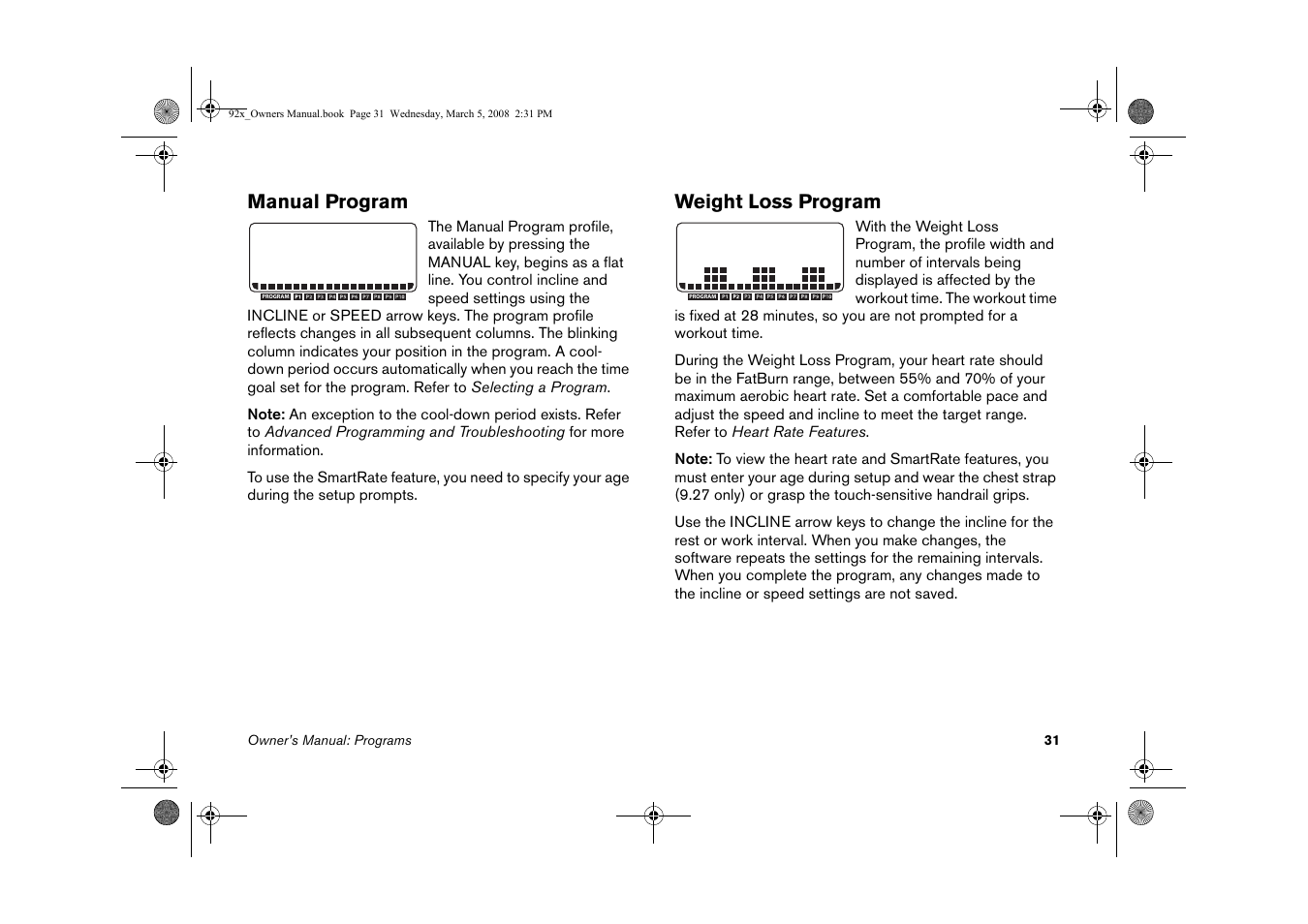 Manual program weight loss program, Manual program, Weight loss program | Precor Low Impact 9.27 User Manual | Page 33 / 53