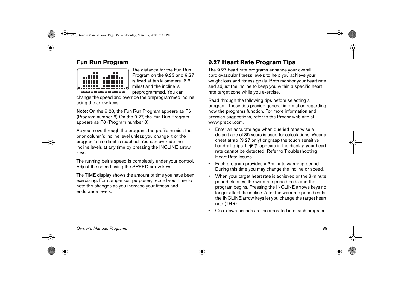 Fun run program 9.27 heart rate program tips | Precor Low Impact 9.27 User Manual | Page 37 / 53