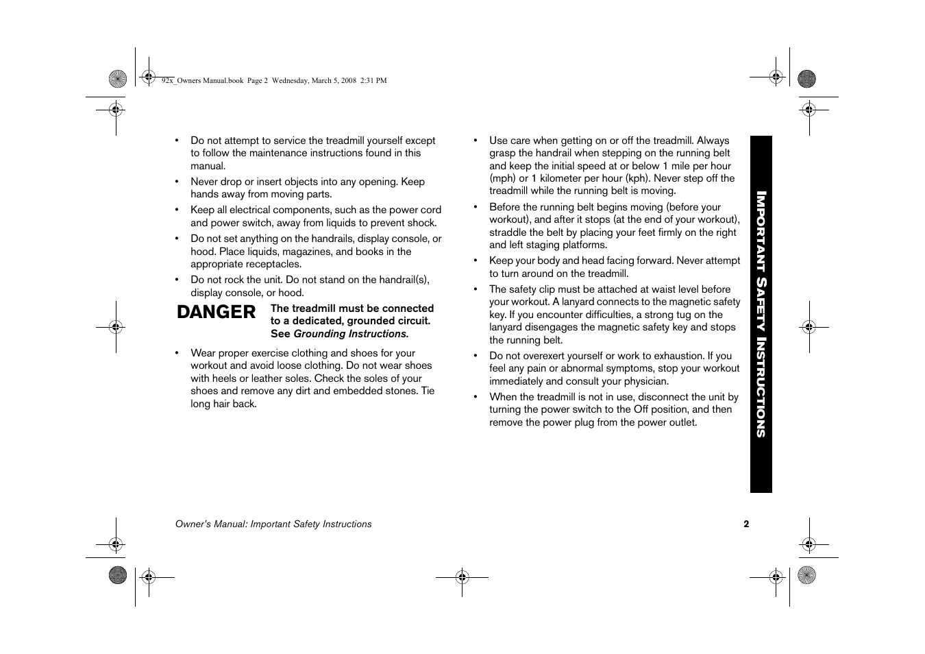 Danger | Precor Low Impact 9.27 User Manual | Page 4 / 53