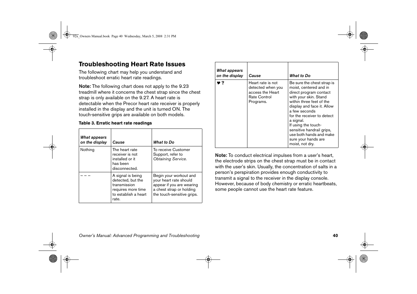 Troubleshooting heart rate issues | Precor Low Impact 9.27 User Manual | Page 42 / 53
