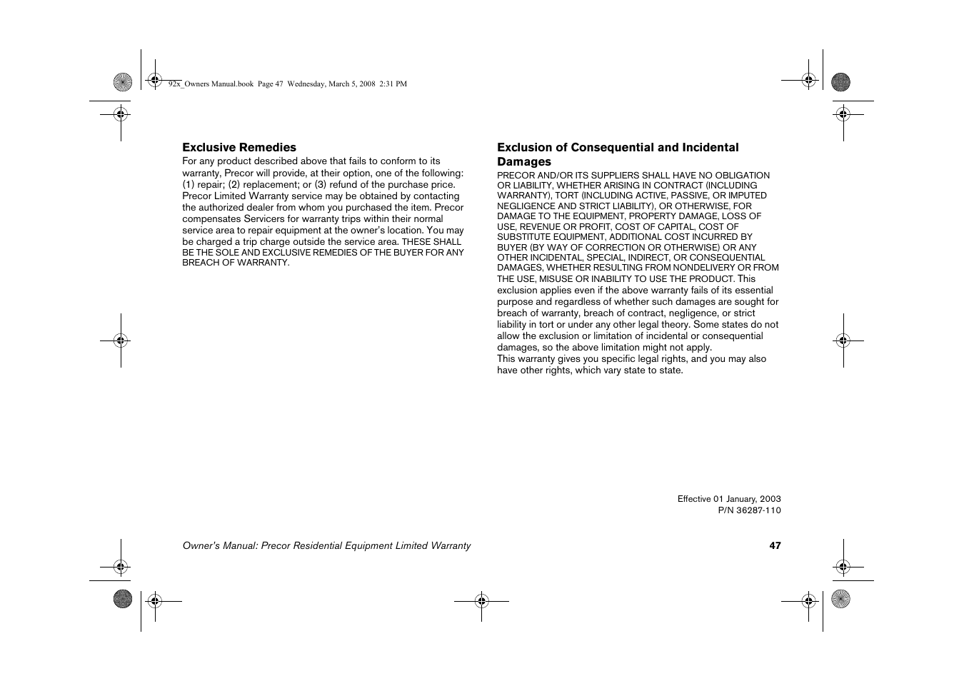 Precor Low Impact 9.27 User Manual | Page 49 / 53