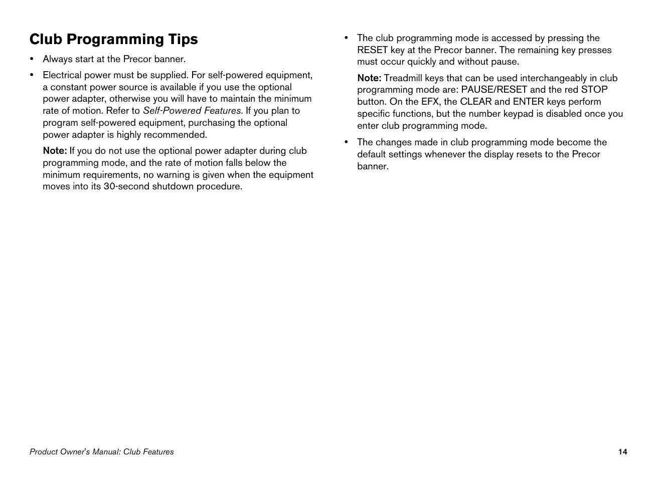 Club programming tips | Precor EFX546i User Manual | Page 16 / 114