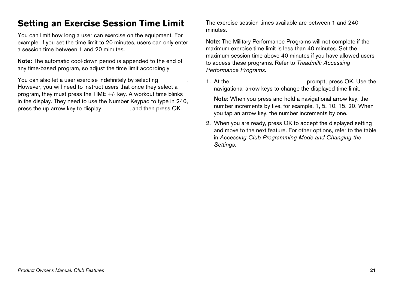 Setting an exercise session time limit | Precor EFX546i User Manual | Page 23 / 114