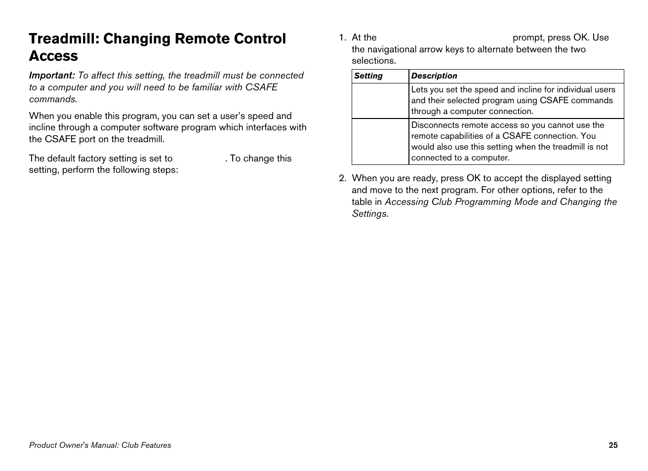 Treadmill: changing remote control access | Precor EFX546i User Manual | Page 27 / 114