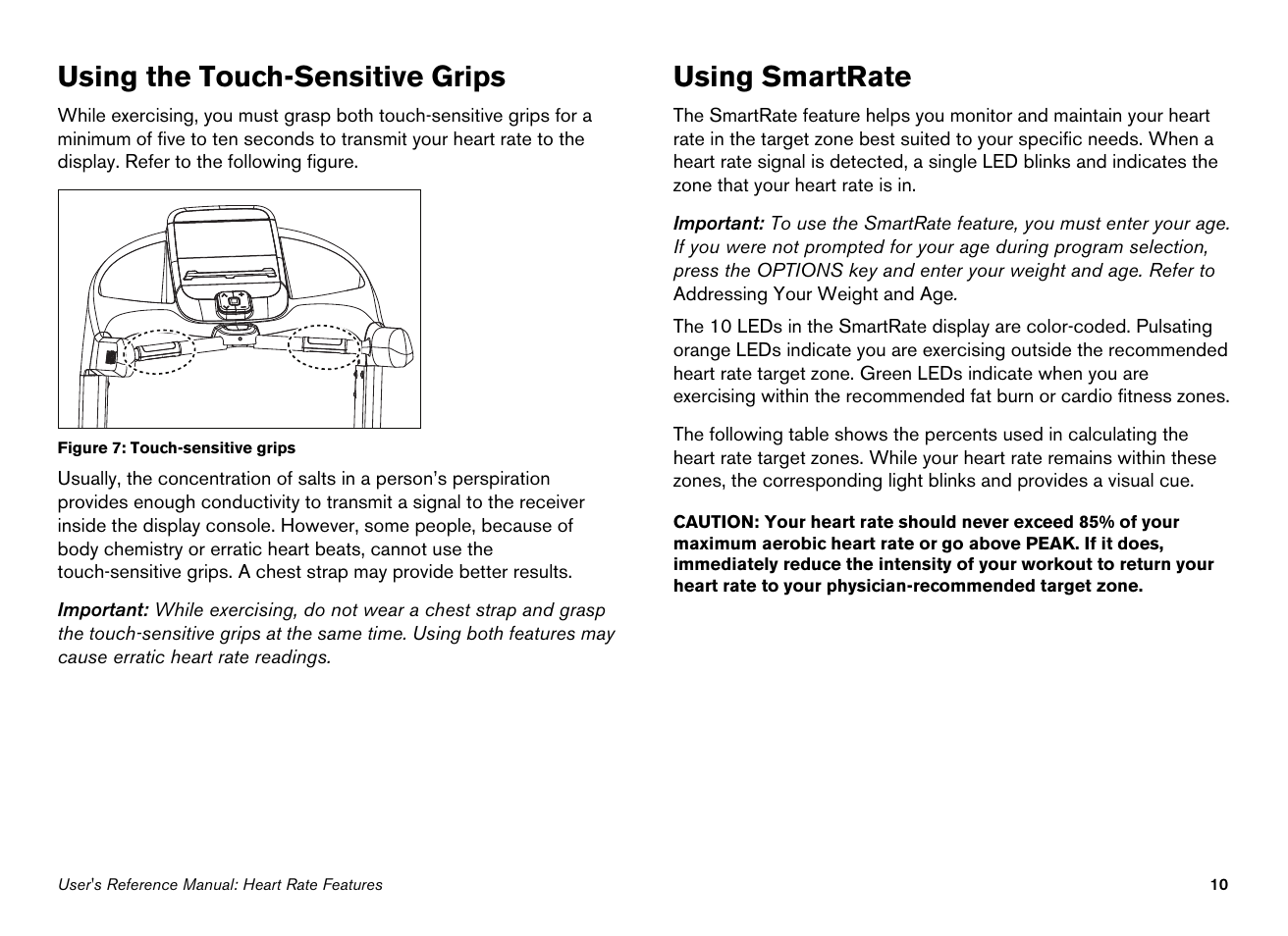 Using the touch-sensitive grips, Using smartrate | Precor EFX546i User Manual | Page 60 / 114