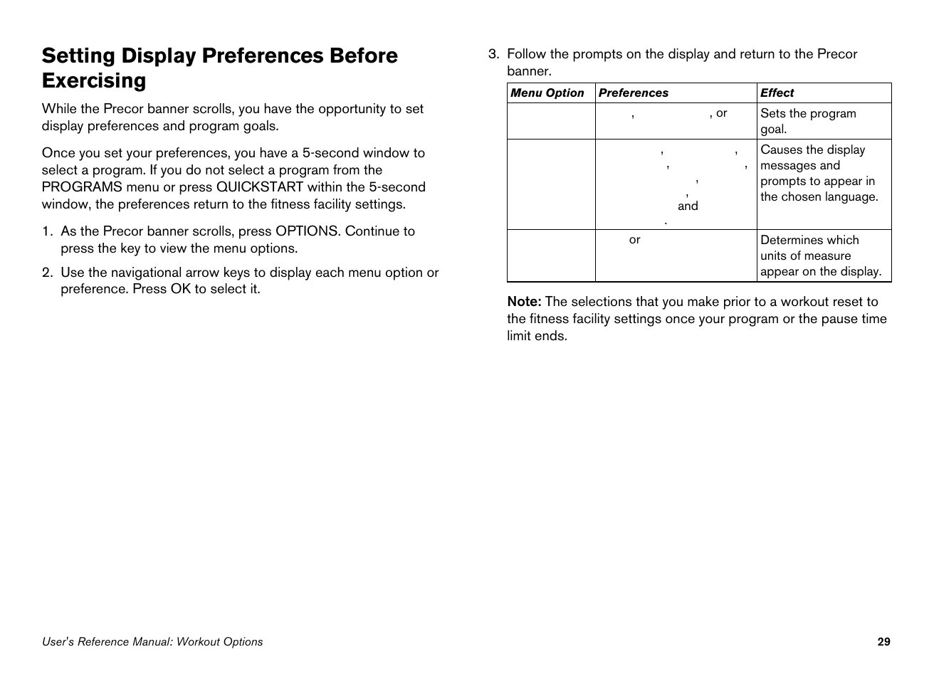 Setting display preferences before exercising | Precor EFX546i User Manual | Page 79 / 114