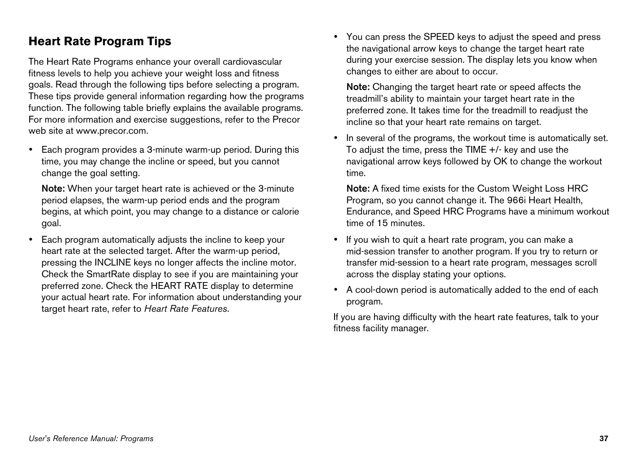 Heart rate program tips | Precor EFX546i User Manual | Page 87 / 114