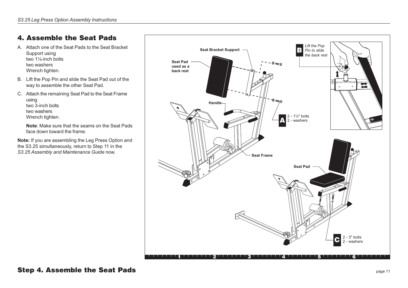 Assemble the seat pads, Step 4. assemble the seat pads | Precor Leg Press S3.25 User Manual | Page 11 / 20