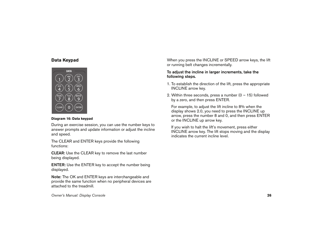 Number keys. refer to data keypad, Data keypad | Precor 9.35 User Manual | Page 28 / 96