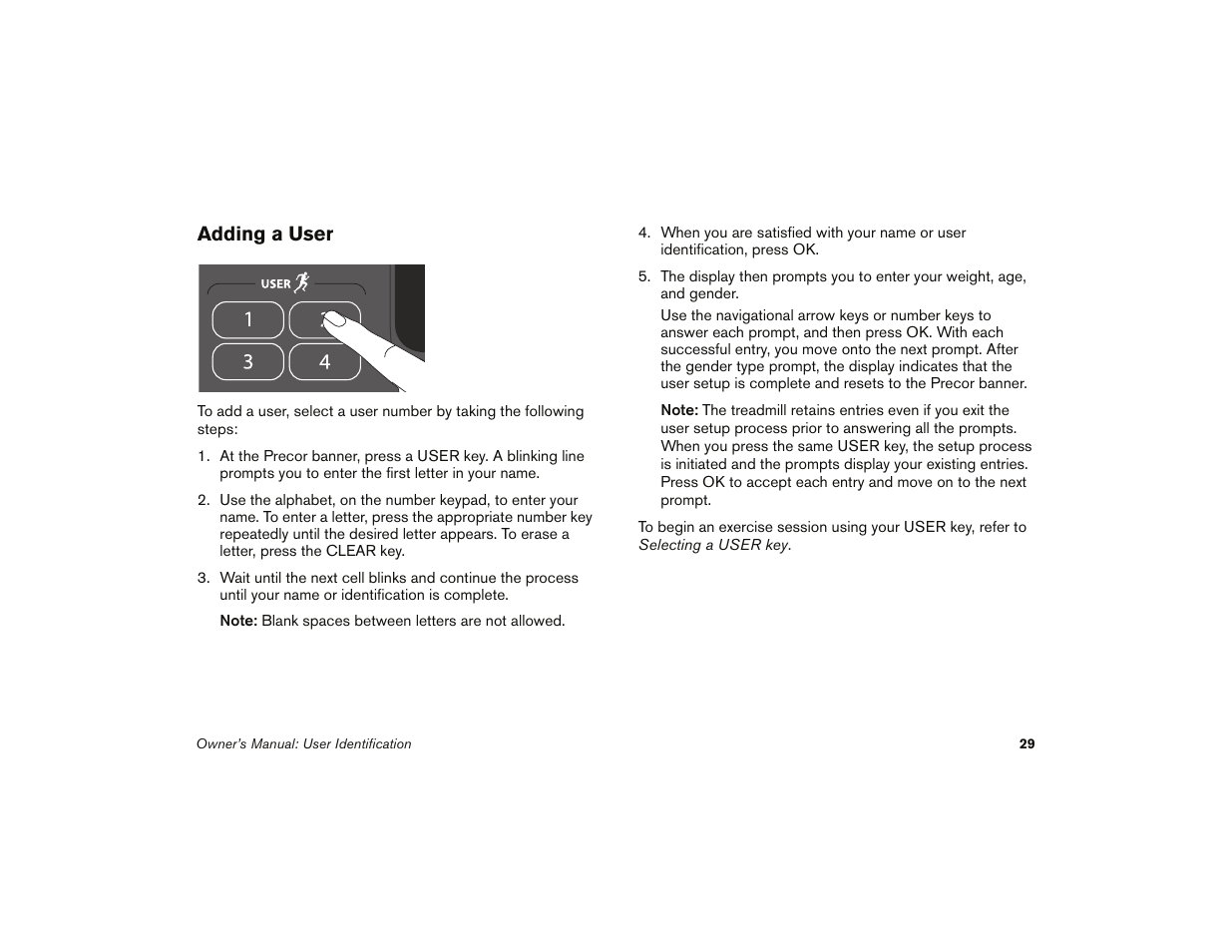 Adding a user | Precor 9.35 User Manual | Page 31 / 96