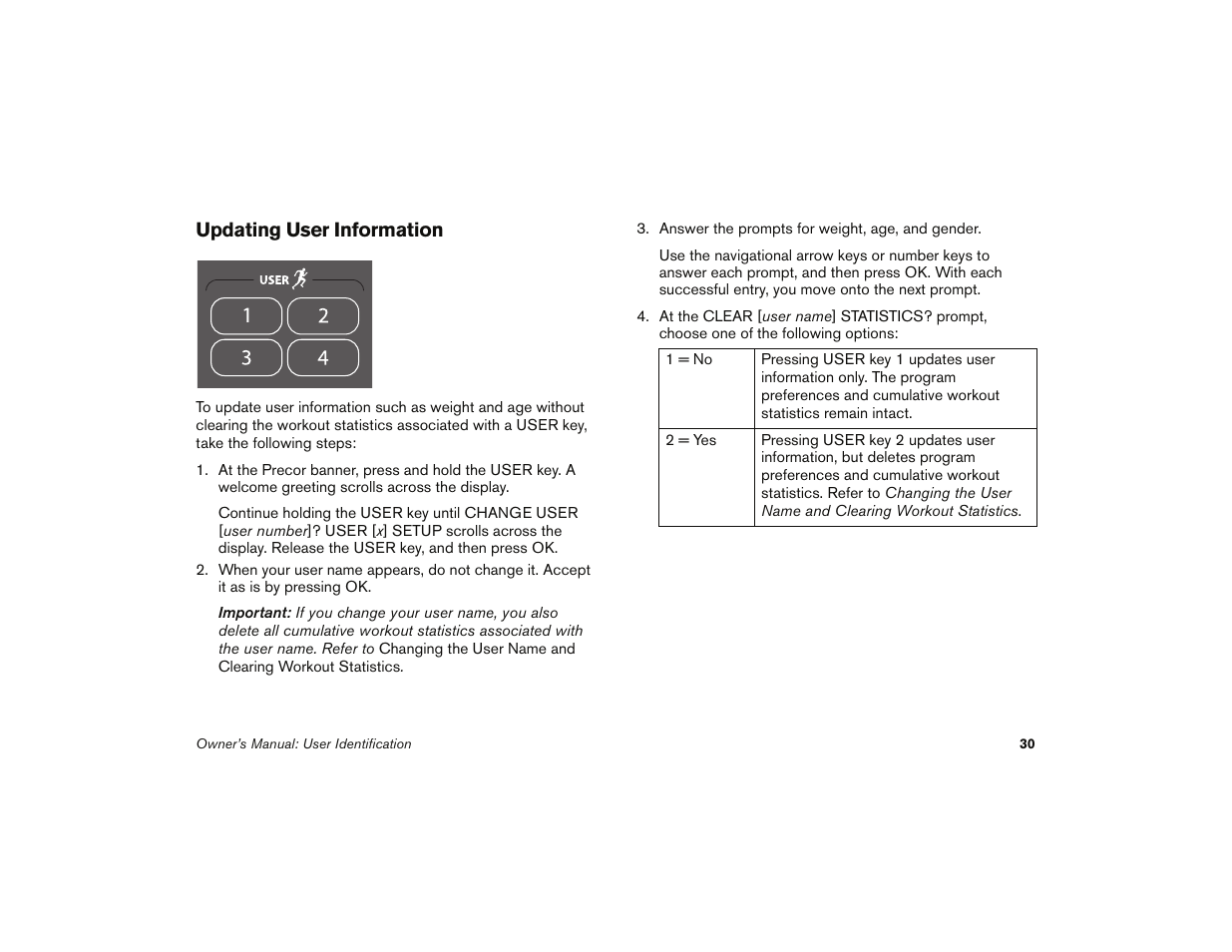 Updating user information | Precor 9.35 User Manual | Page 32 / 96