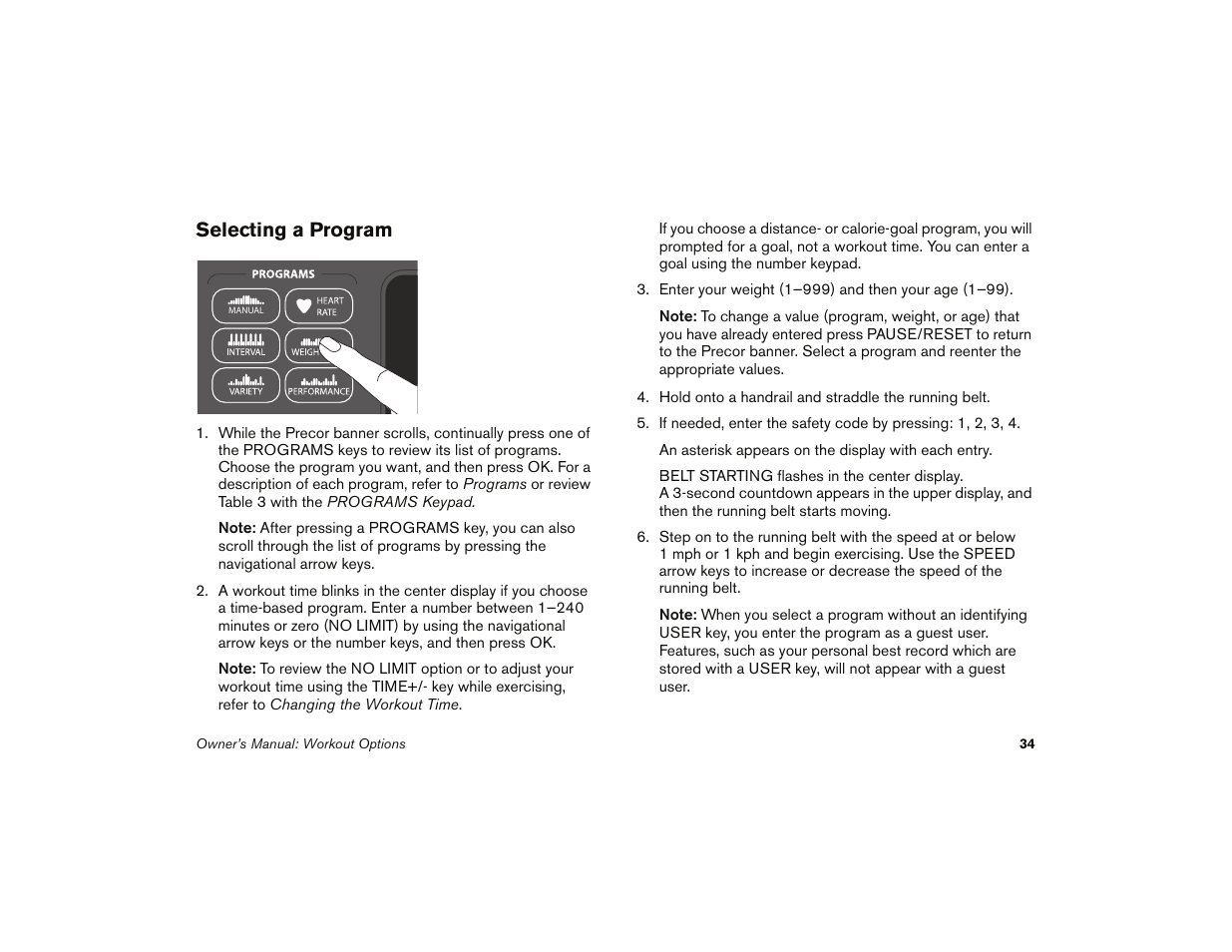 Selecting a program | Precor 9.35 User Manual | Page 36 / 96