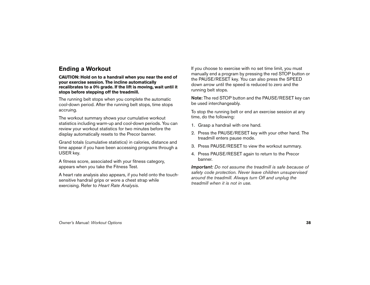 Ending a workout, Period. refer to ending a workout | Precor 9.35 User Manual | Page 40 / 96