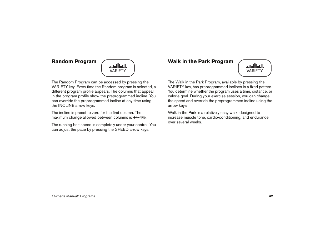 Random program, Walk in the park program, Random program walk in the park program | Precor 9.35 User Manual | Page 44 / 96