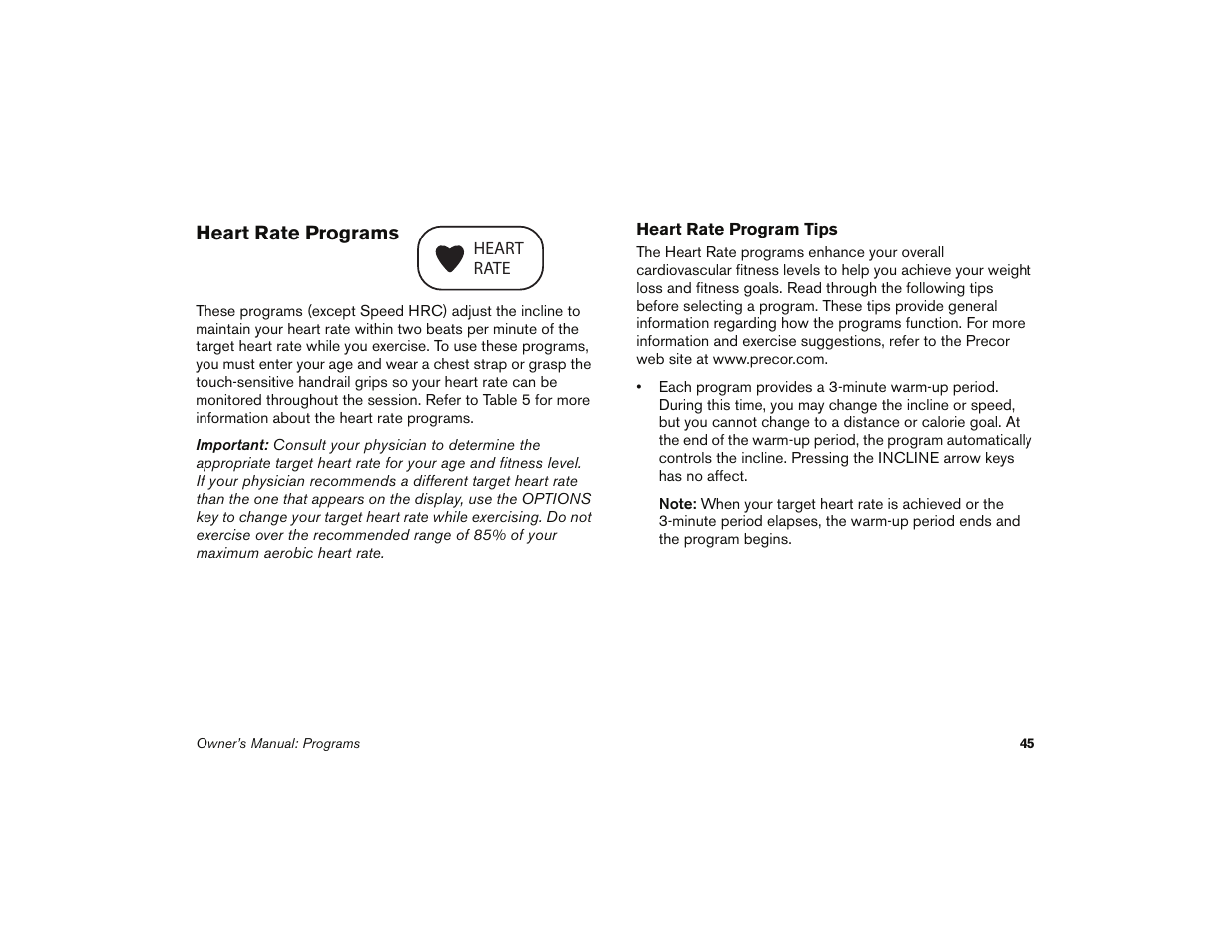 Heart rate programs | Precor 9.35 User Manual | Page 47 / 96