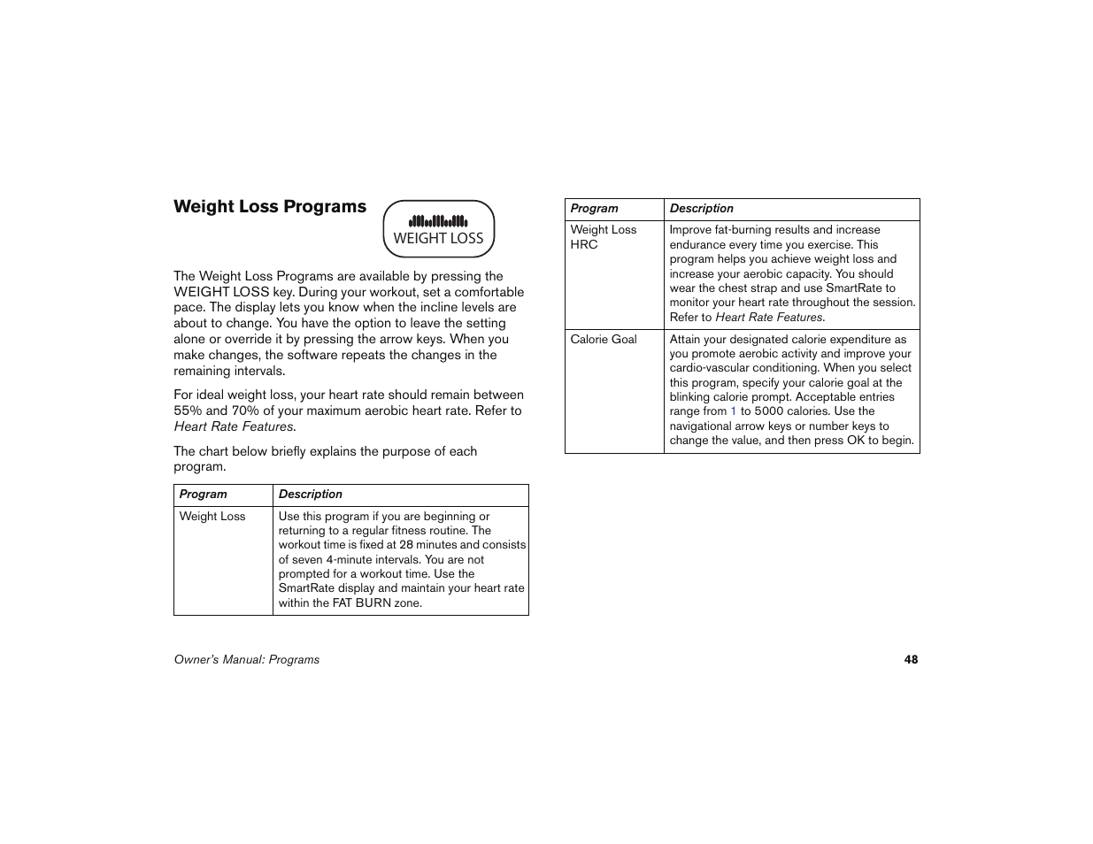 Weight loss programs | Precor 9.35 User Manual | Page 50 / 96