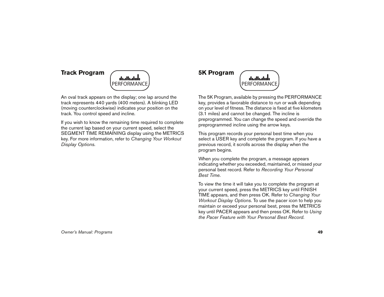 Track program, 5k program, Track program 5k program | Precor 9.35 User Manual | Page 51 / 96