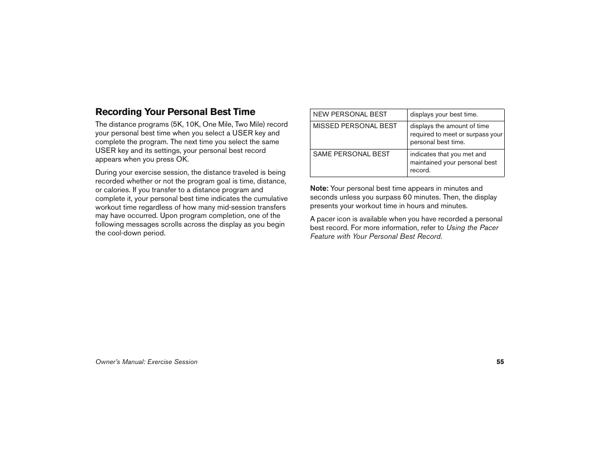 Recording your personal best time | Precor 9.35 User Manual | Page 57 / 96