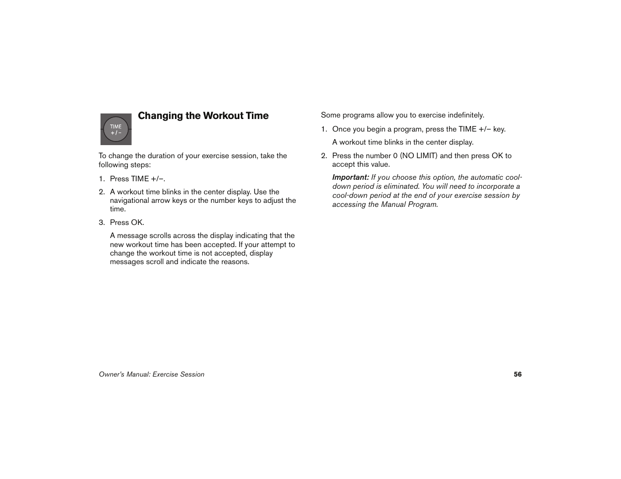 Changing the workout time | Precor 9.35 User Manual | Page 58 / 96