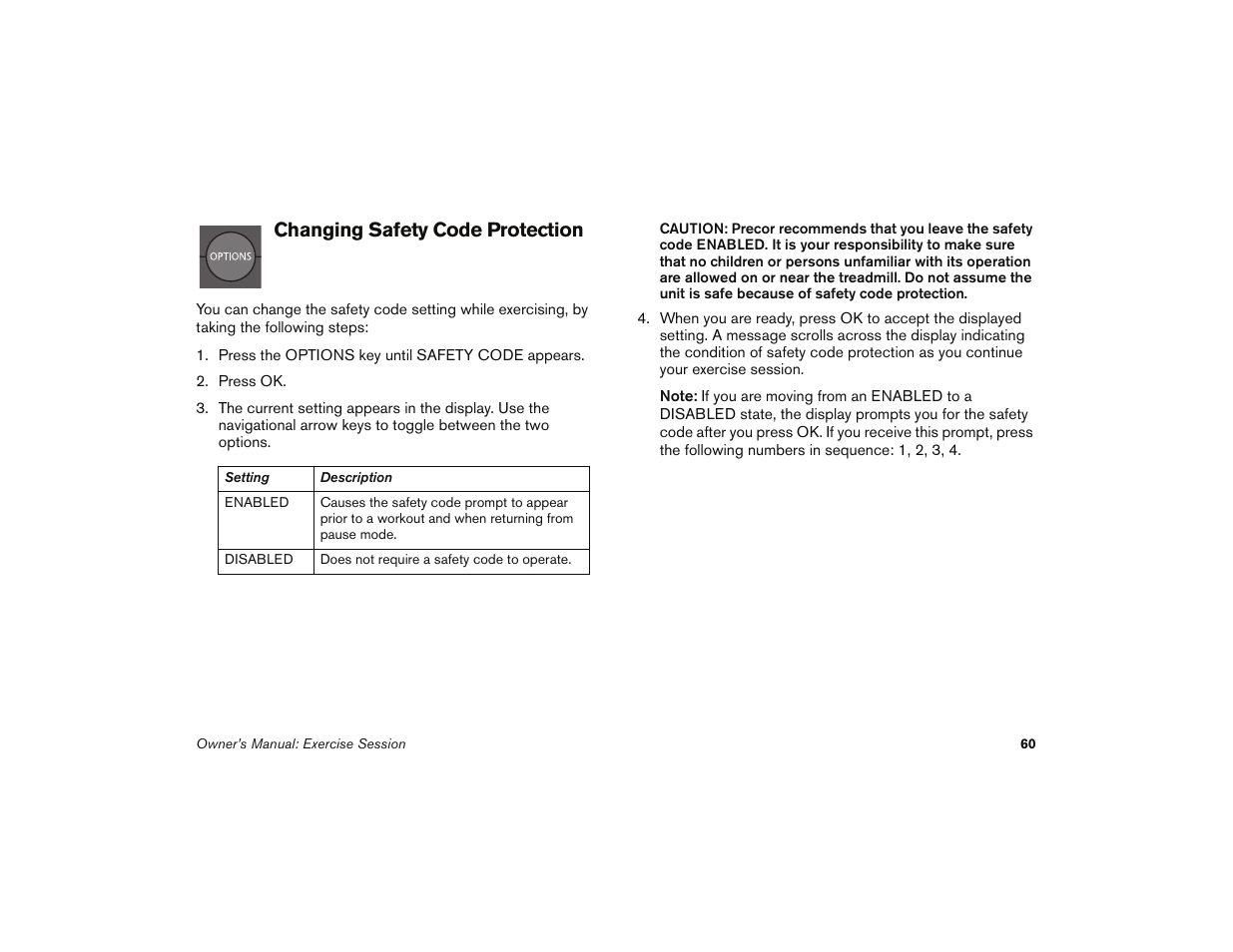 Changing safety code protection | Precor 9.35 User Manual | Page 62 / 96