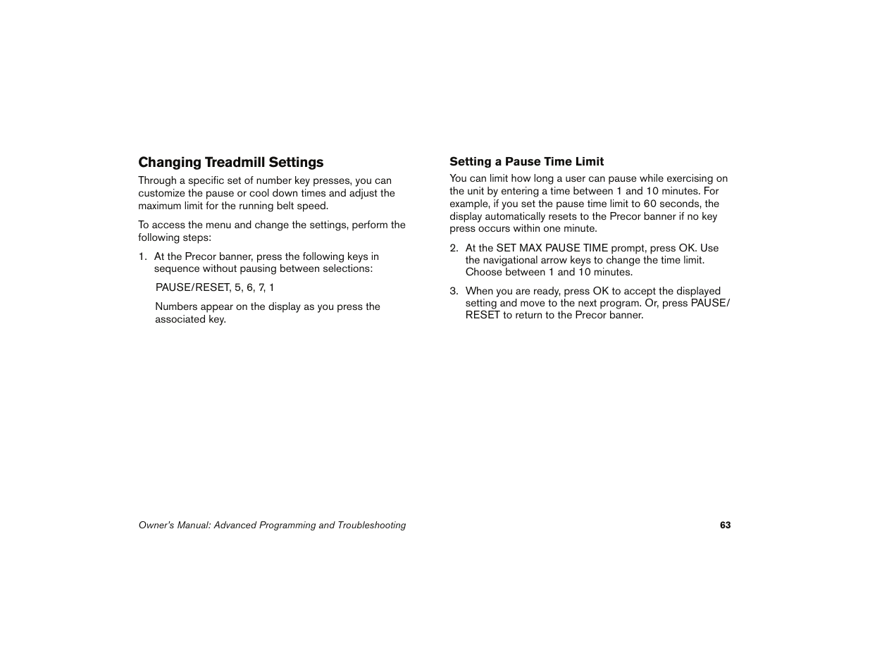 Changing treadmill settings | Precor 9.35 User Manual | Page 65 / 96