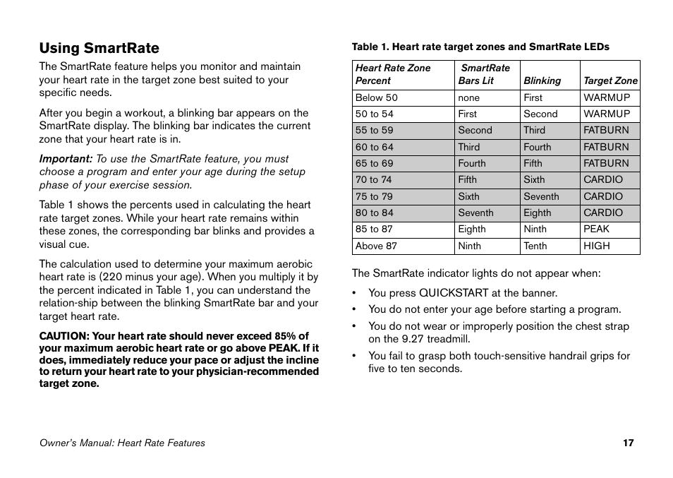 Using smartrate | Precor 9.27 User Manual | Page 19 / 59