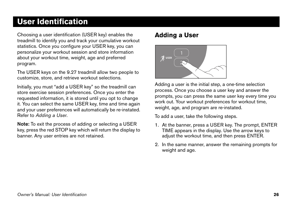 User identification | Precor 9.27 User Manual | Page 28 / 59