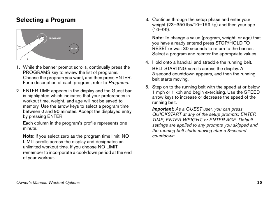 Selecting a program | Precor 9.27 User Manual | Page 32 / 59