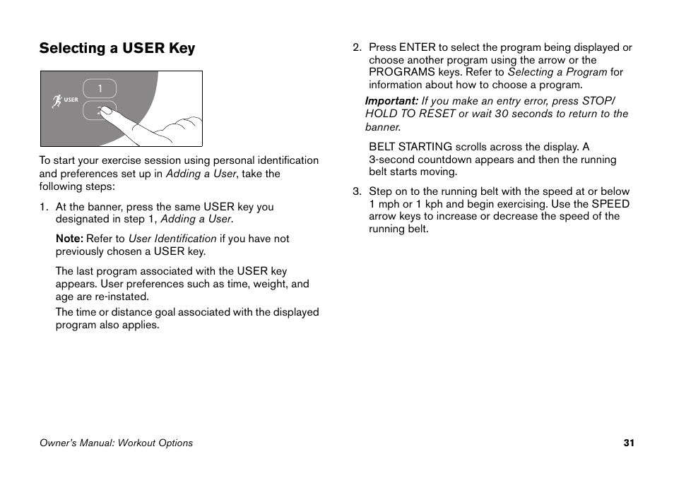 Selecting a user key | Precor 9.27 User Manual | Page 33 / 59